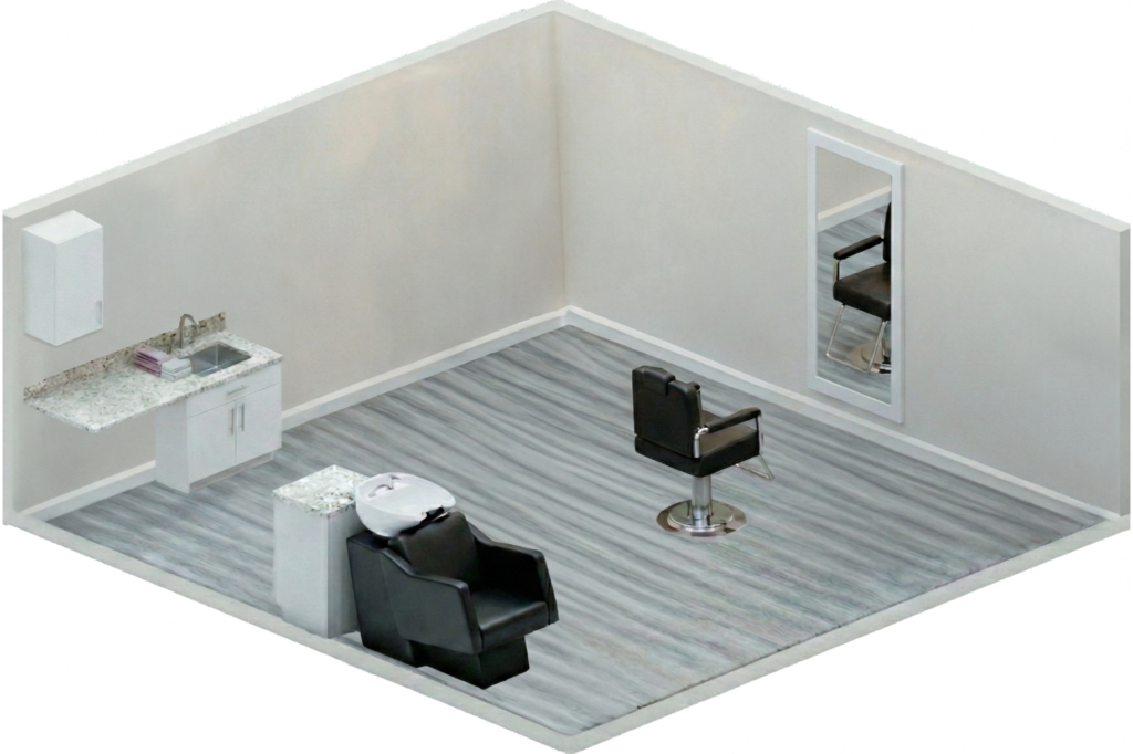 Private SalonPLEX salon suite with modern finishes and premium furnishings
