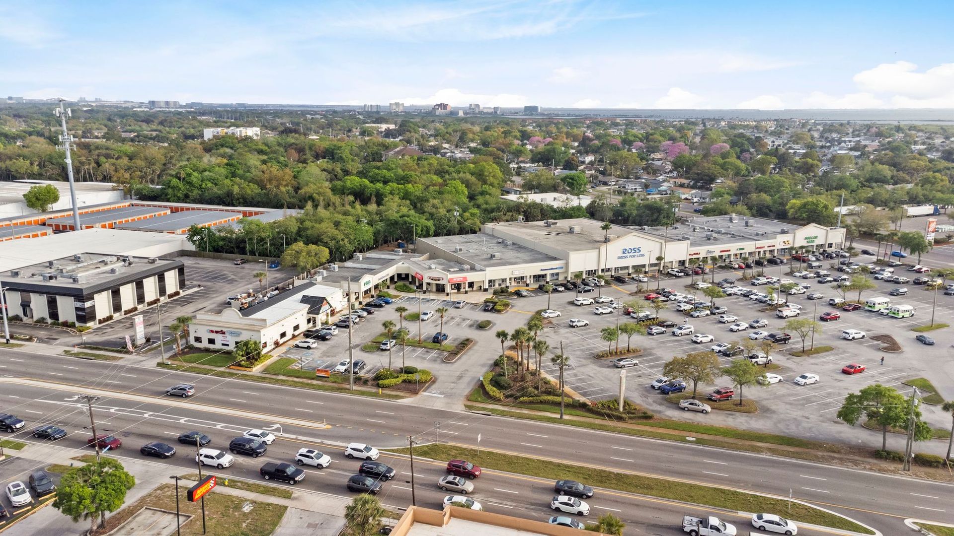 Aerial view of Ross Plaza shopping center in Tampa, Florida